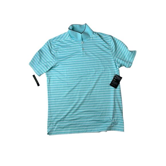 Nike Dri-Fit Polo Shirt Men’s Large Aqua Blue Striped Golf Tennis Top NWT - Picture 1 of 3